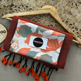 Orange Handloom Khadi Cotton Saree With Flower Print Blouse
